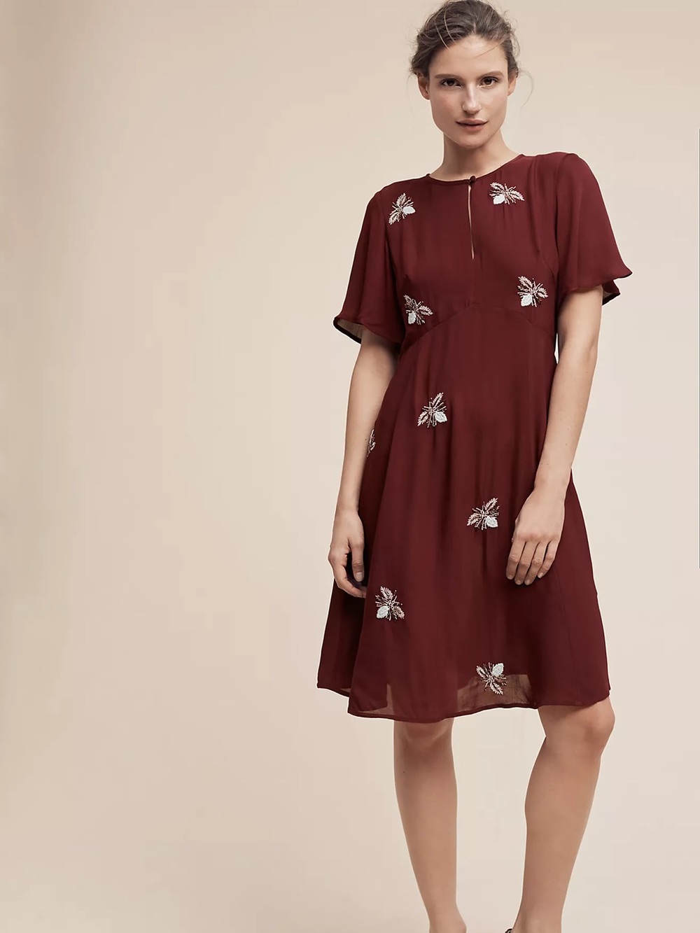 ANTHRO MOULINETTE SOUERS Beaded Firefly Dress Burgundy 2